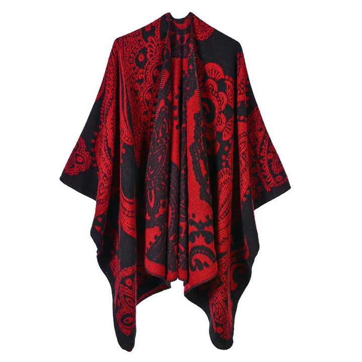 Buddha Stones Tibetan Cashew Flower Shawl Fall Winter Cozy Scarf Wrap - Crimson - 130*150cm - image 9