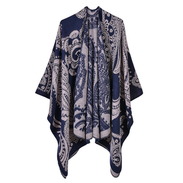 Buddha Stones Tibetan Cashew Flower Shawl Fall Winter Cozy Scarf Wrap - SteelBlue - 130*150cm - image 7