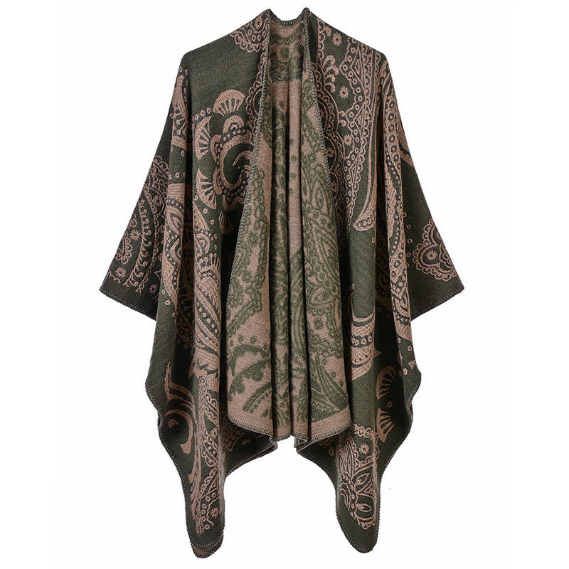 Buddha Stones Tibetan Cashew Flower Shawl Fall Winter Cozy Scarf Wrap - OliveDrab - 130*150cm - image 12