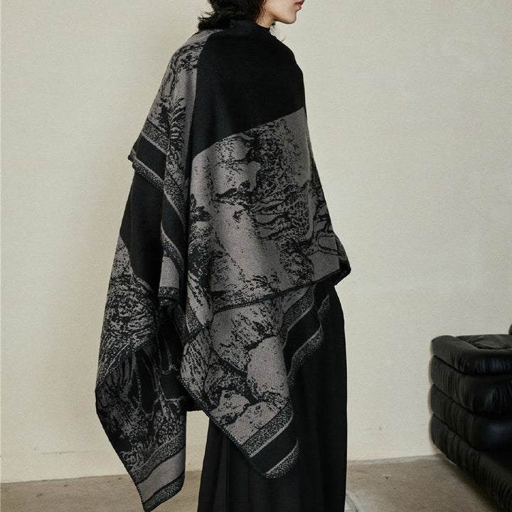 Buddha Stones Black Gray Sika Deer Animal Forest Double-sided Shawl Fall Winter Warm Scarf Wrap - image 14