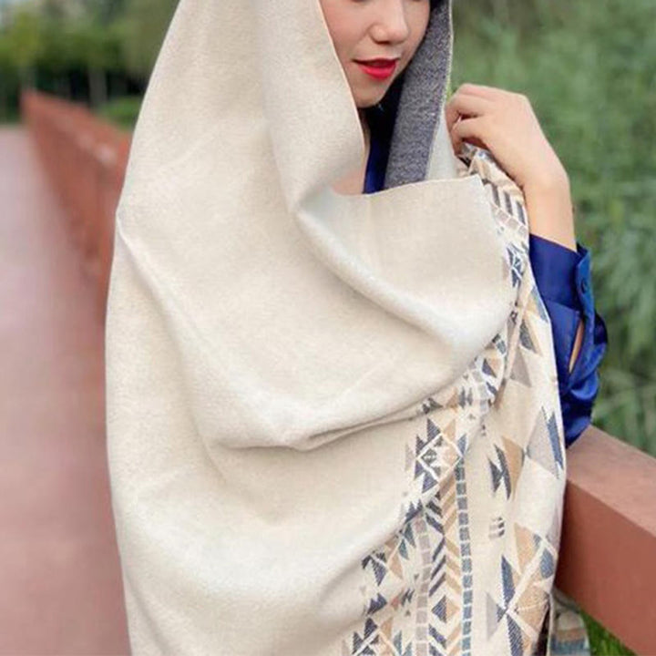 Buddha Stones Tibetan Beige Geometric Pattern Tassels Shawl Fall Winter Warm Scarf Wrap - image 7