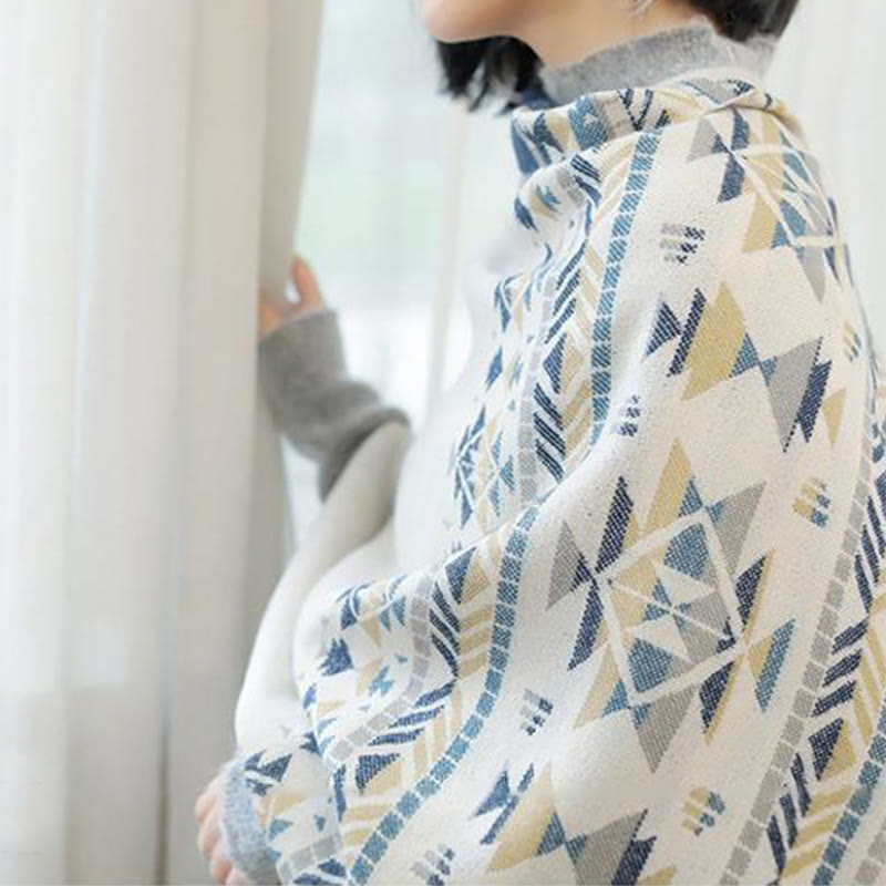 Buddha Stones Tibetan Beige Geometric Pattern Tassels Shawl Fall Winter Warm Scarf Wrap - image 6