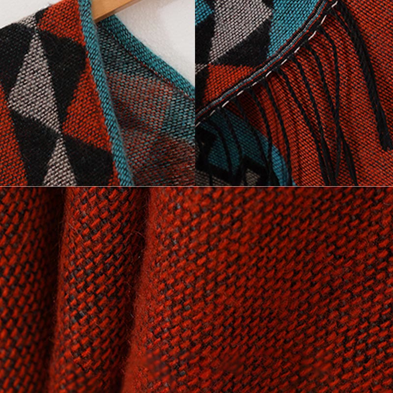 Buddha Stones Tibetan Orange Geometric Rhombus Pattern Tassels Shawl Fall Winter Warm Scarf Wrap - image 16