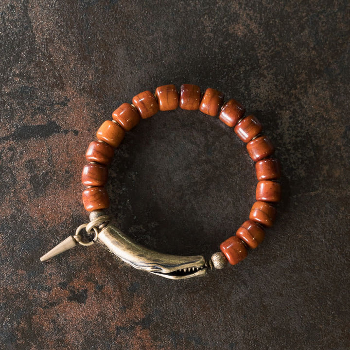 Buddha Stones Yak Bone Copper Cone Pendant Strength Bracelet