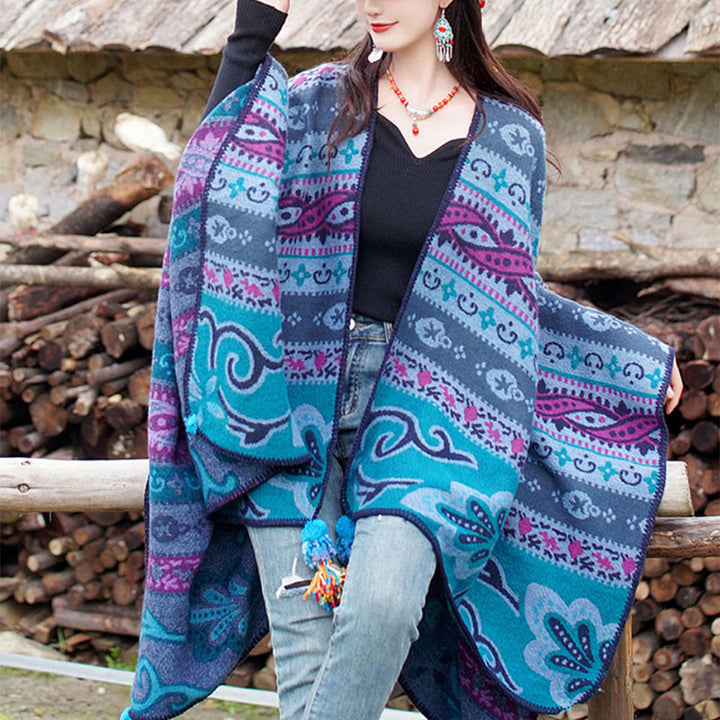 Buddha Stones Tibetan Geometric Horizontal Stripe Flowers Pattern Shawl Fall Winter Warm Soft Scarf Wrap - image 5