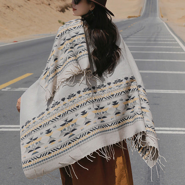 Buddha Stones Tibetan Geometric Rhombus Pattern Tassels Shawl Fall Winter Warm Cozy Scarf Wrap - image 16