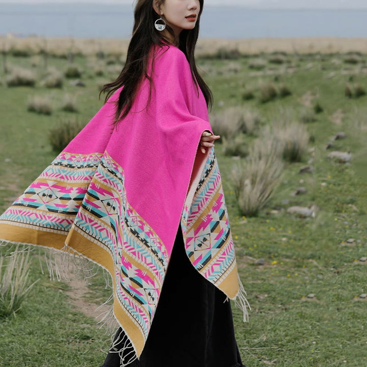 Buddha Stones Tibetan Geometric Rhombus Pattern Tassels Shawl Fall Winter Warm Cozy Scarf Wrap - image 43