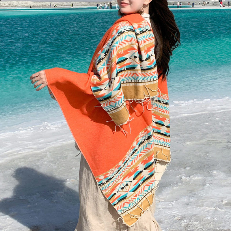 Buddha Stones Tibetan Geometric Rhombus Pattern Tassels Shawl Fall Winter Warm Cozy Scarf Wrap - image 37