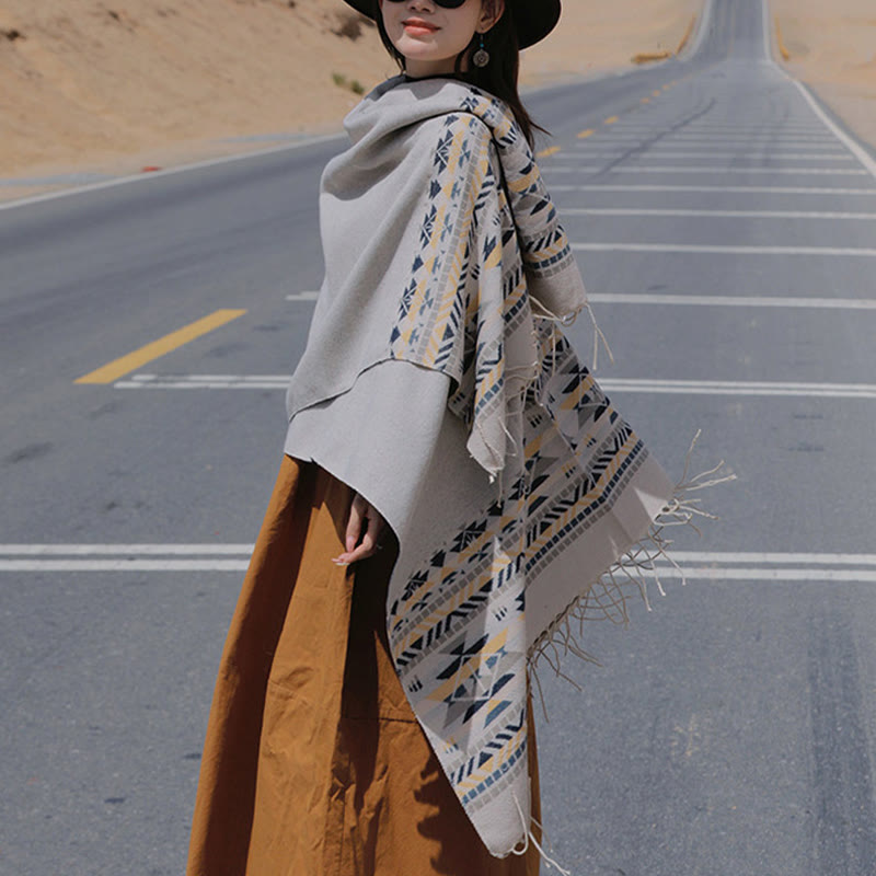 Buddha Stones Tibetan Geometric Rhombus Pattern Tassels Shawl Fall Winter Warm Cozy Scarf Wrap - image 17