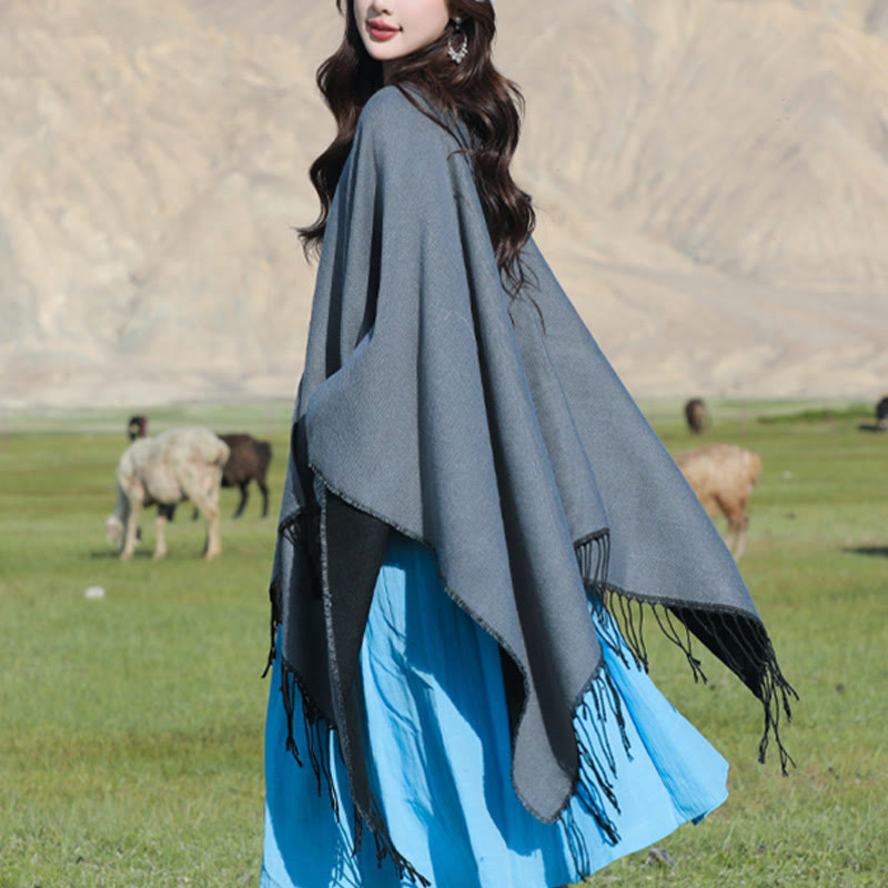 Buddha Stones Tibetan Geometric Round Mandala Pattern Tassels Shawl Fall Winter Cozy Scarf Wrap With Pockets - image 16