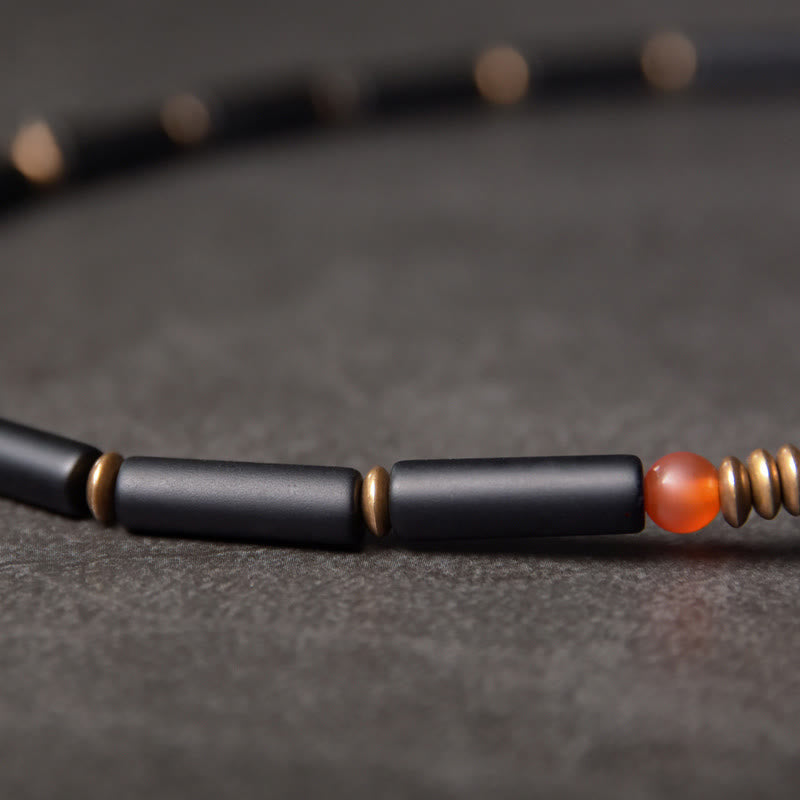 Buddha Stones Black Onyx Copper Dzi Bead Cone Pendant Double Wrap Protection Bracelet