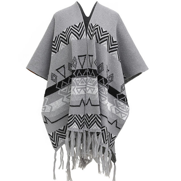 Buddha Stones Tibetan Wave Stripe Geometry Tassels Shawl Fall Winter Cozy Scarf Wrap - Gray - 90*140cm - image 30