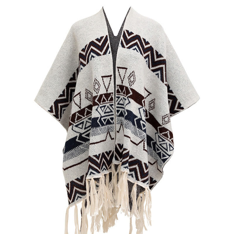 Buddha Stones Tibetan Wave Stripe Geometry Tassels Shawl Fall Winter Cozy Scarf Wrap - image 21