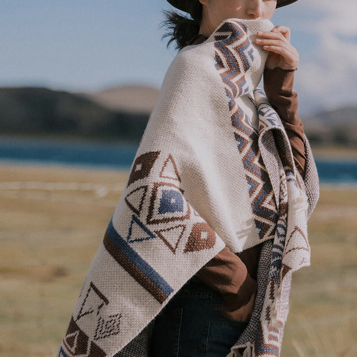 Buddha Stones Tibetan Wave Stripe Geometry Tassels Shawl Fall Winter Cozy Scarf Wrap - image 7