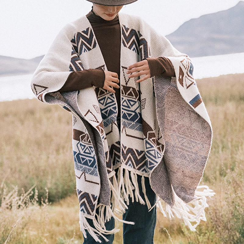 Buddha Stones Tibetan Wave Stripe Geometry Tassels Shawl Fall Winter Cozy Scarf Wrap - image 10