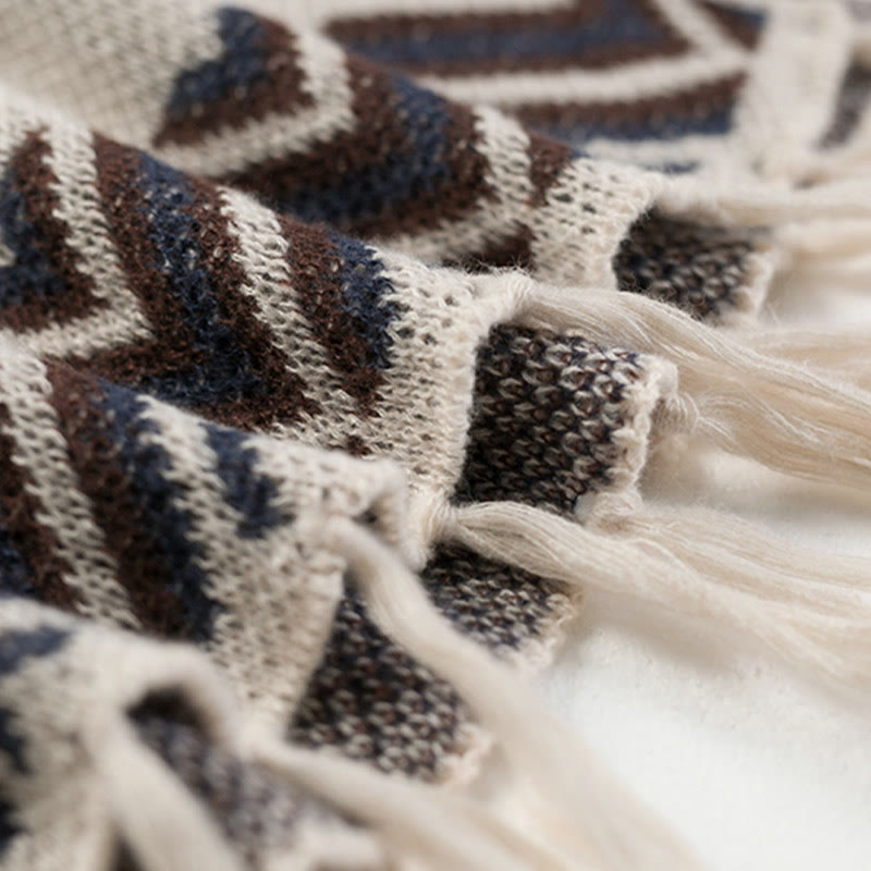 Buddha Stones Tibetan Wave Stripe Geometry Tassels Shawl Fall Winter Cozy Scarf Wrap - image 19