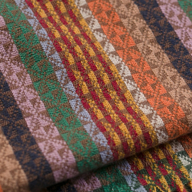 Buddha Stones Tibetan Colorful Stripe Geometry Tassels Shawl Fall Winter Soft Scarf Wrap - image 16