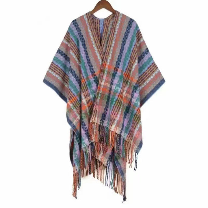 Buddha Stones Tibetan Colorful Stripe Geometry Tassels Shawl Fall Winter Soft Scarf Wrap