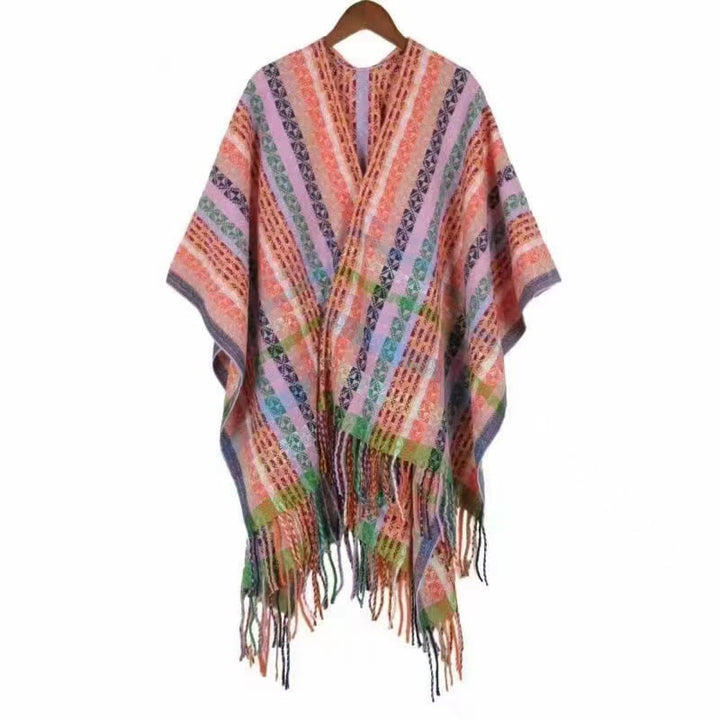 Buddha Stones Tibetan Colorful Stripe Geometry Tassels Shawl Fall Winter Soft Scarf Wrap - LightPink - 130*150cm - image 26