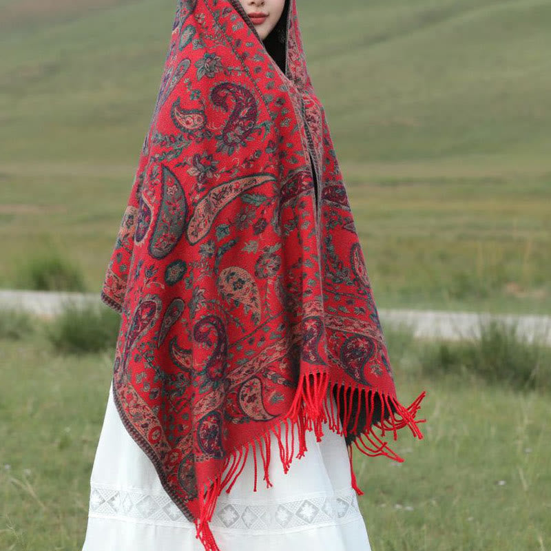 Buddha Stones Tibetan Cashew Flowers Leaves Vine Tassels Shawl Fall Winter Soft Cozy Scarf Wrap - image 3