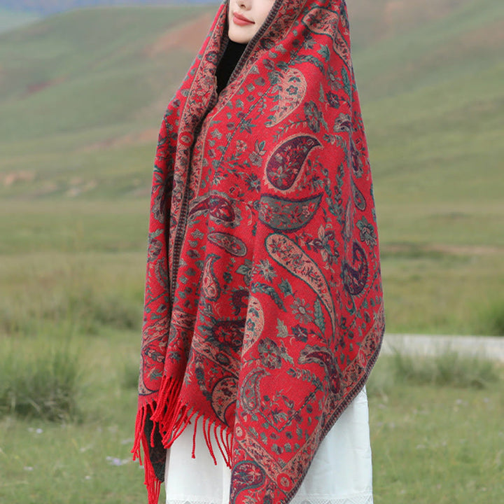 Buddha Stones Tibetan Cashew Flowers Leaves Vine Tassels Shawl Fall Winter Soft Cozy Scarf Wrap - image 7