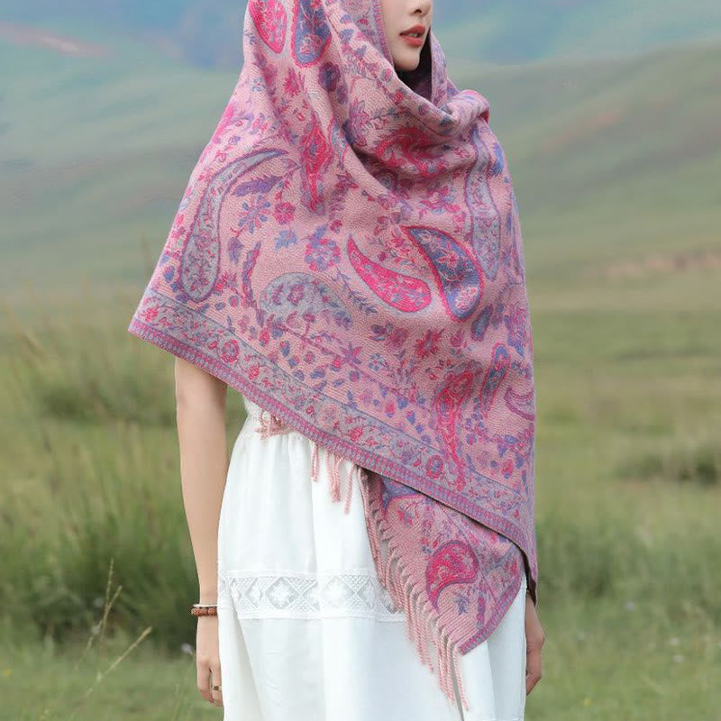 Buddha Stones Tibetan Cashew Flowers Leaves Vine Tassels Shawl Fall Winter Soft Cozy Scarf Wrap - image 11