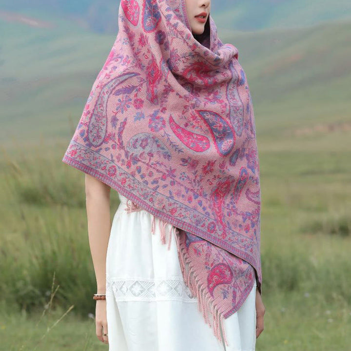 Buddha Stones Tibetan Cashew Flowers Leaves Vine Tassels Shawl Fall Winter Soft Cozy Scarf Wrap - image 11