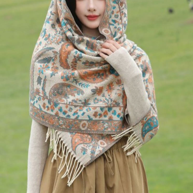 Buddha Stones Tibetan Cashew Flowers Leaves Vine Tassels Shawl Fall Winter Soft Cozy Scarf Wrap - image 15