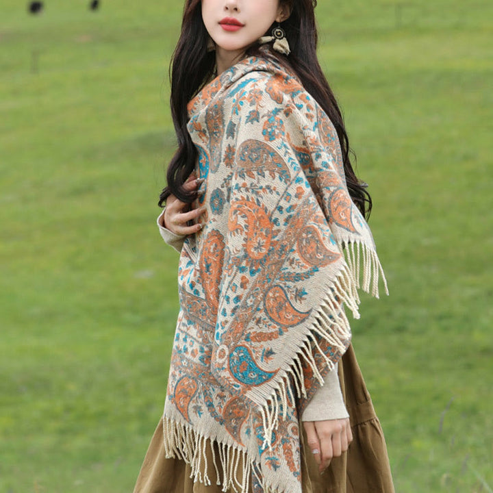 Buddha Stones Tibetan Cashew Flowers Leaves Vine Tassels Shawl Fall Winter Soft Cozy Scarf Wrap - image 17