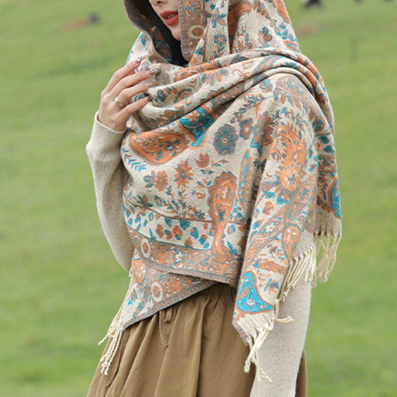 Buddha Stones Tibetan Cashew Flowers Leaves Vine Tassels Shawl Fall Winter Soft Cozy Scarf Wrap - image 21