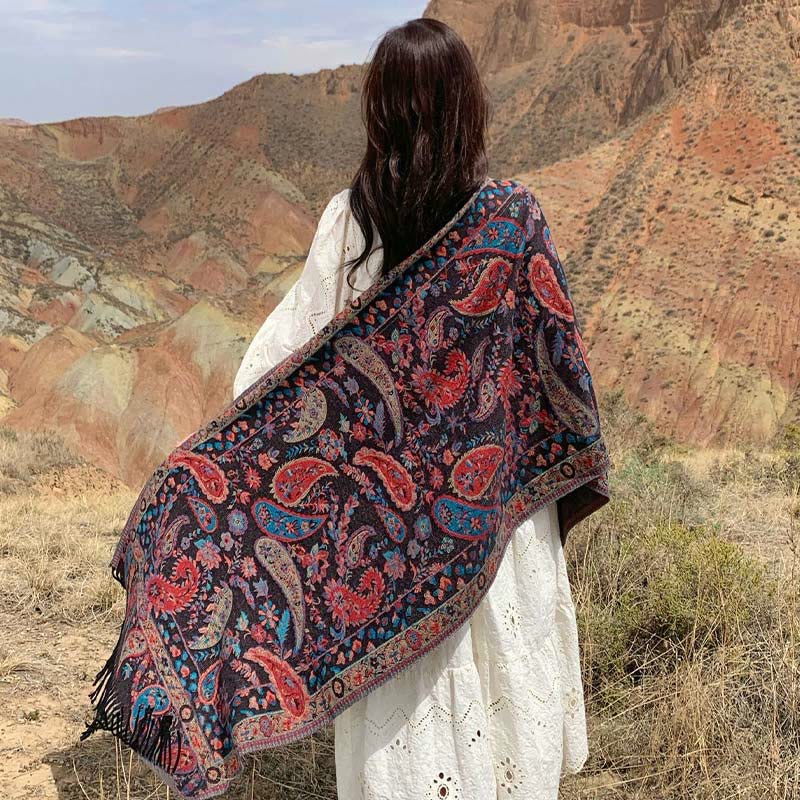 Buddha Stones Tibetan Cashew Flowers Leaves Vine Tassels Shawl Fall Winter Soft Cozy Scarf Wrap - image 30