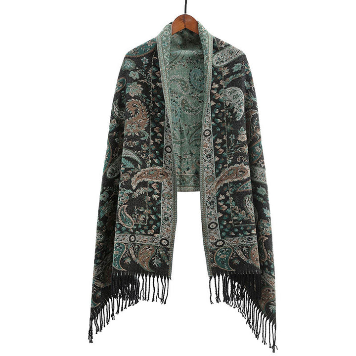 Buddha Stones Tibetan Cashew Flowers Leaves Vine Tassels Shawl Fall Winter Soft Cozy Scarf Wrap