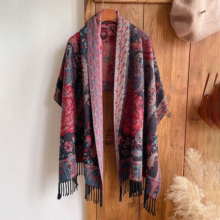 Buddha Stones Tibetan Cashew Peony Flowers Vine Tassels Shawl Fall Winter Cozy Scarf Wrap - image 12