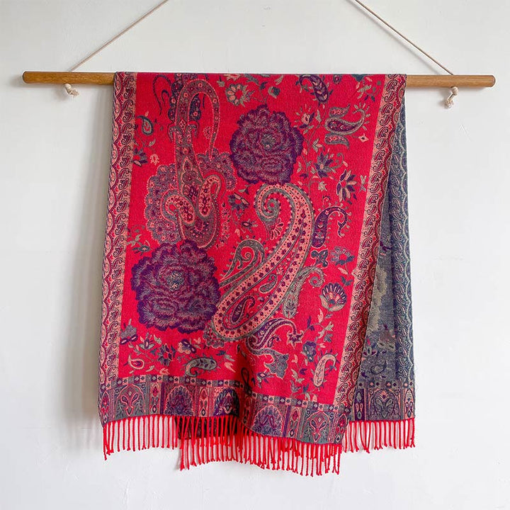 Buddha Stones Tibetan Cashew Peony Flowers Vine Tassels Shawl Fall Winter Cozy Scarf Wrap - image 21