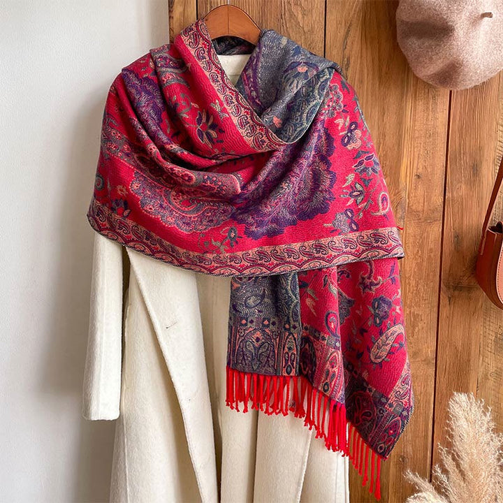 Buddha Stones Tibetan Cashew Peony Flowers Vine Tassels Shawl Fall Winter Cozy Scarf Wrap - image 20