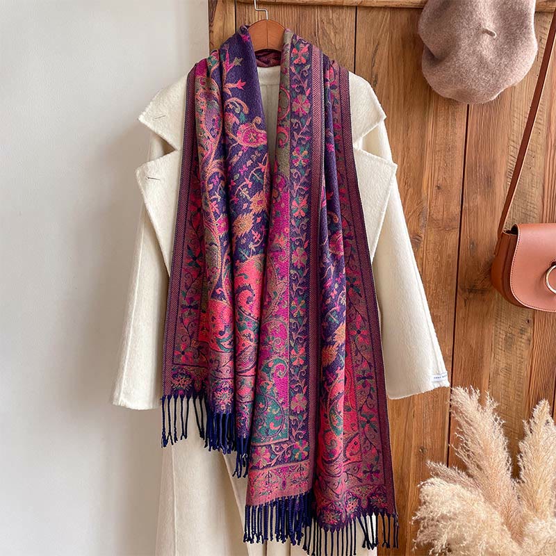 Buddha Stones Tibetan Cashew Flowers Vine Pattern Tassels Shawl Fall Winter Soft Scarf Wrap