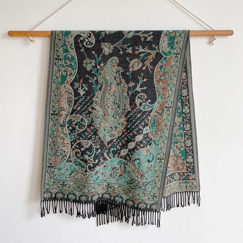 Buddha Stones Tibetan Cashew Flowers Vine Pattern Tassels Shawl Fall Winter Soft Scarf Wrap - image 12