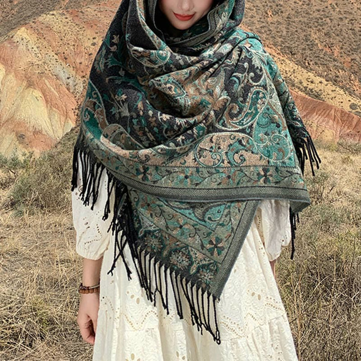 Buddha Stones Tibetan Cashew Flowers Vine Pattern Tassels Shawl Fall Winter Soft Scarf Wrap - image 8
