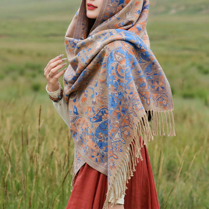 Buddha Stones Tibetan Cashew Flowers Vine Pattern Tassels Shawl Fall Winter Soft Scarf Wrap - image 20