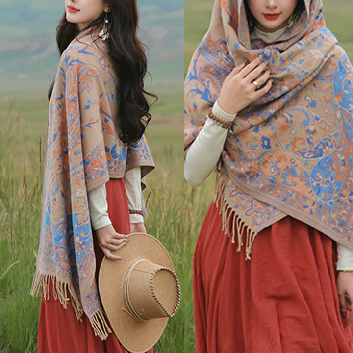 Buddha Stones Tibetan Cashew Flowers Vine Pattern Tassels Shawl Fall Winter Soft Scarf Wrap - image 21