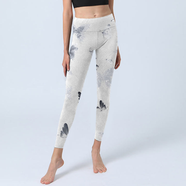 Buddha Stones White Gray Butterfly Print Sports Leggings Women's Yoga Pants - image 5
