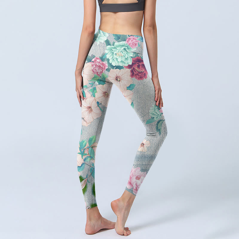 Buddha Stones Colorful Peony Flowers Print Gym Fitness Leggings Women's Yoga Pants - image 4