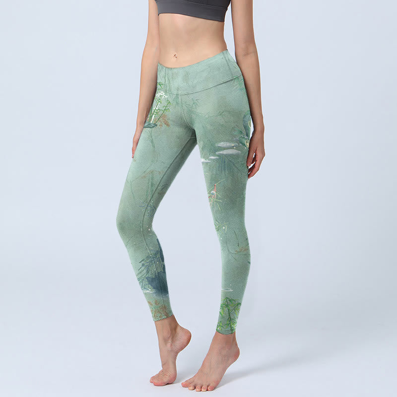 Buddha Stones Green Bamboo Rocks Print Sports Fitness Leggings Women's Yoga Pants - Honeydew - US18，UK/AU22，EU50 (4XL) - image 1