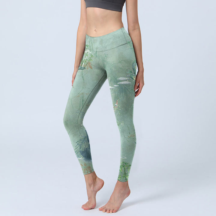 Buddha Stones Green Bamboo Rocks Print Sports Fitness Leggings Women's Yoga Pants - Honeydew - US18，UK/AU22，EU50 (4XL) - image 0