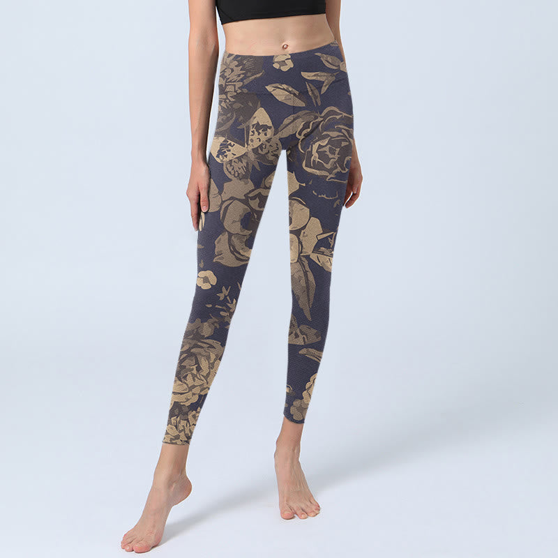 Buddha Stones Peony Flowers Leaves Blossom Print Gym Fitness Leggings Women's Yoga Pants - image 6