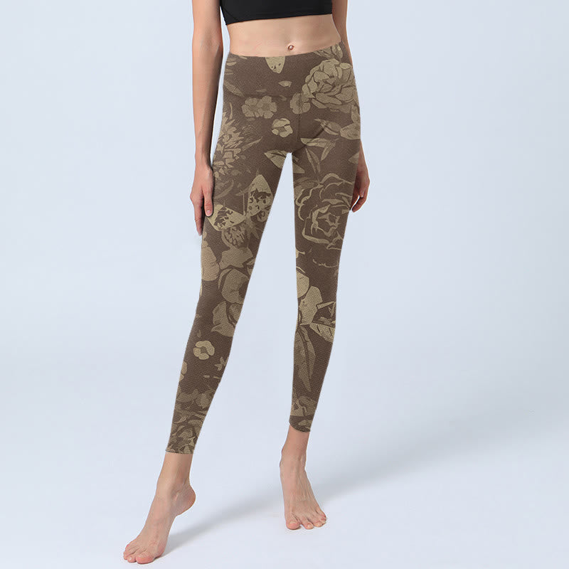 Buddha Stones Peony Flowers Leaves Blossom Print Gym Fitness Leggings Women's Yoga Pants - image 14