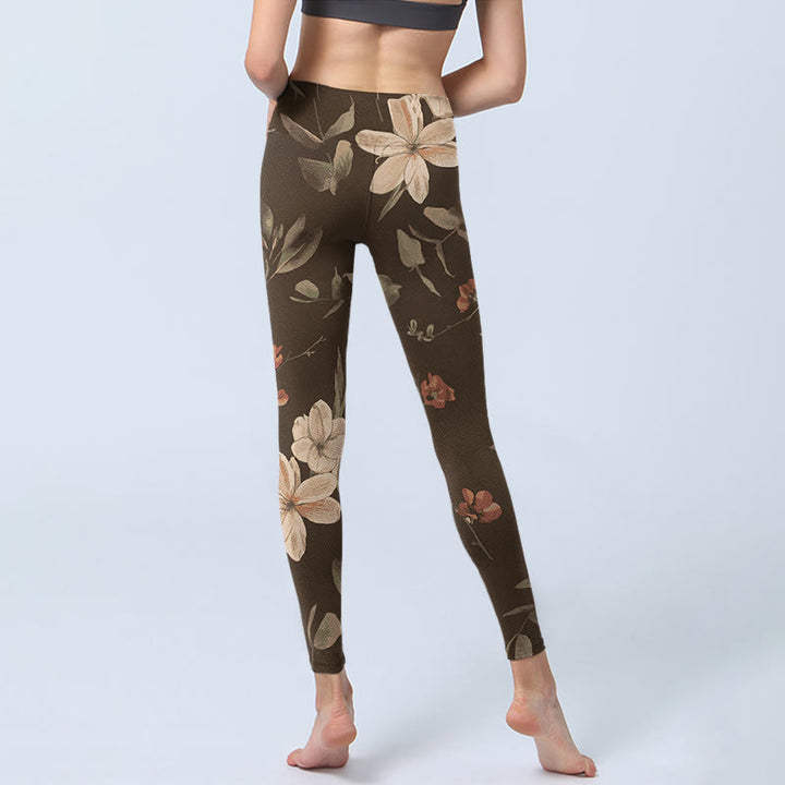 Buddha Stones Purple White Flowers Leaves Blossom Print Gym Fitness Leggings Women's Yoga Pants - image 15