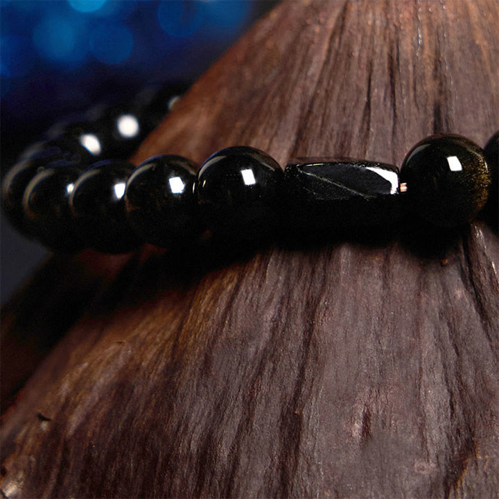 Buddha Stones Gold Sheen Obsidian Black Tourmaline Wealth Bracelet