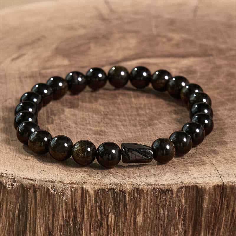 Buddha Stones "All the best for Luck and Confidence" Obsidian Bracelet Includes Gift Message Card - image 3