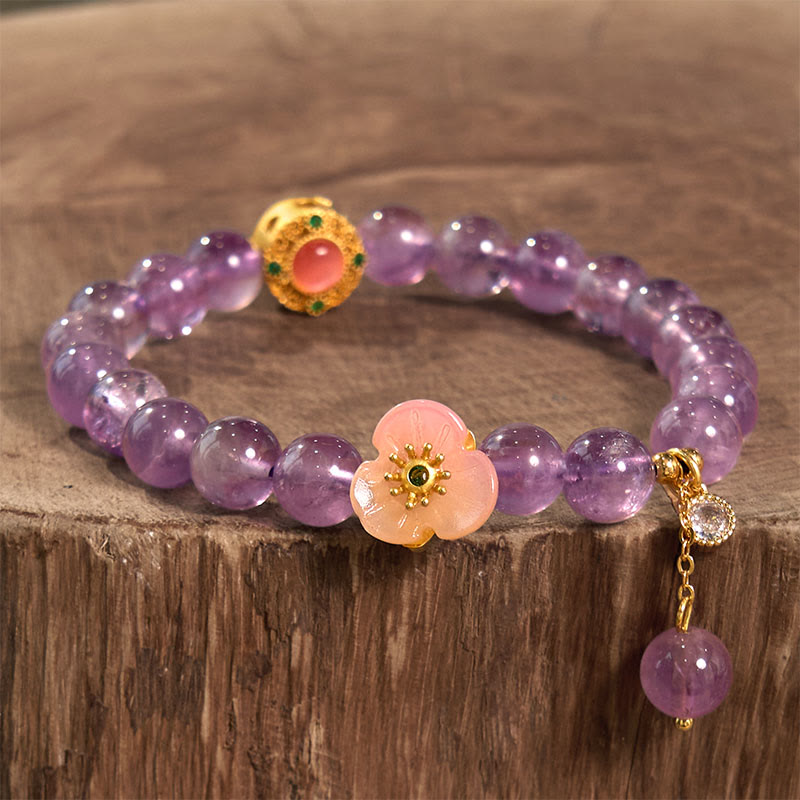 Buddha Stones Amethyst Peach Blossom Fortune Meditation Bracelet